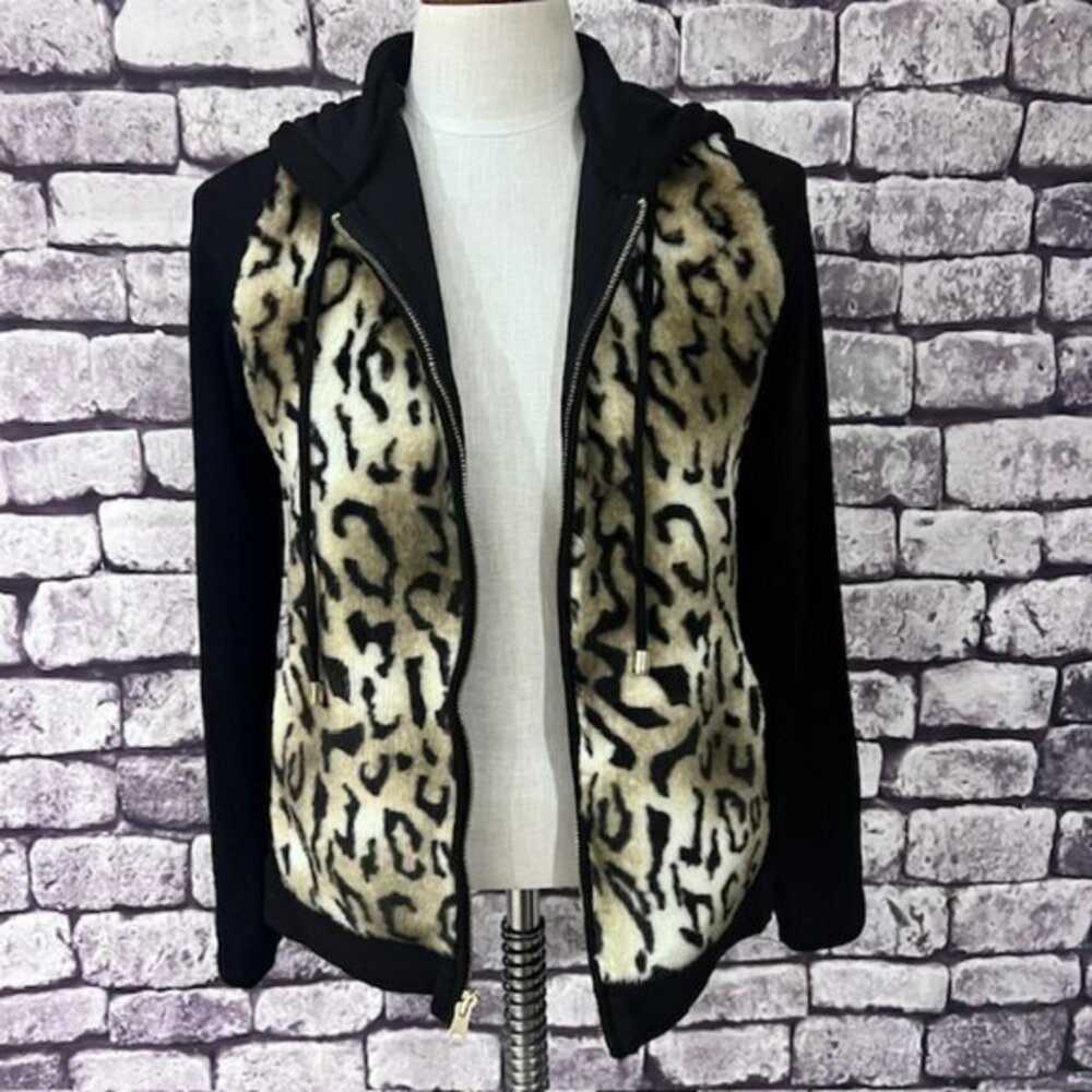 Chico's Zenergy Black & Beige Faux Fur Jacket Size S